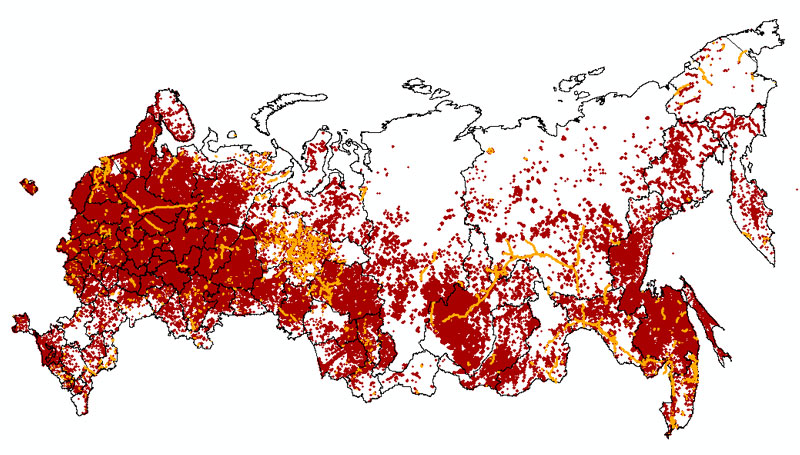 Areas changed during 2000-2015 in Russia