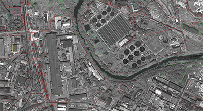 Vectorization of buildings and infrastructure  on the basis of high resolution WorldView-1 image (1:5000) 